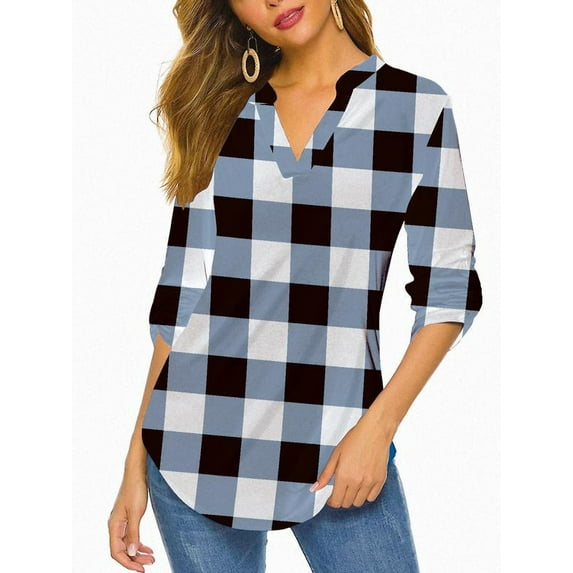 Haute Edition Women's Pattern and Solid 3/4 Roll Tab Sleeve Tunic Blouse Top