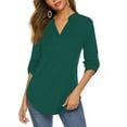 thumbnail image 1 of Haute Edition Women's Pattern and Solid 3/4 Roll Tab Sleeve Tunic Blouse Top, 1 of 5