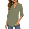 thumbnail image 1 of Haute Edition Women's Pattern and Solid 3/4 Roll Tab Sleeve Tunic Blouse Top, 1 of 4