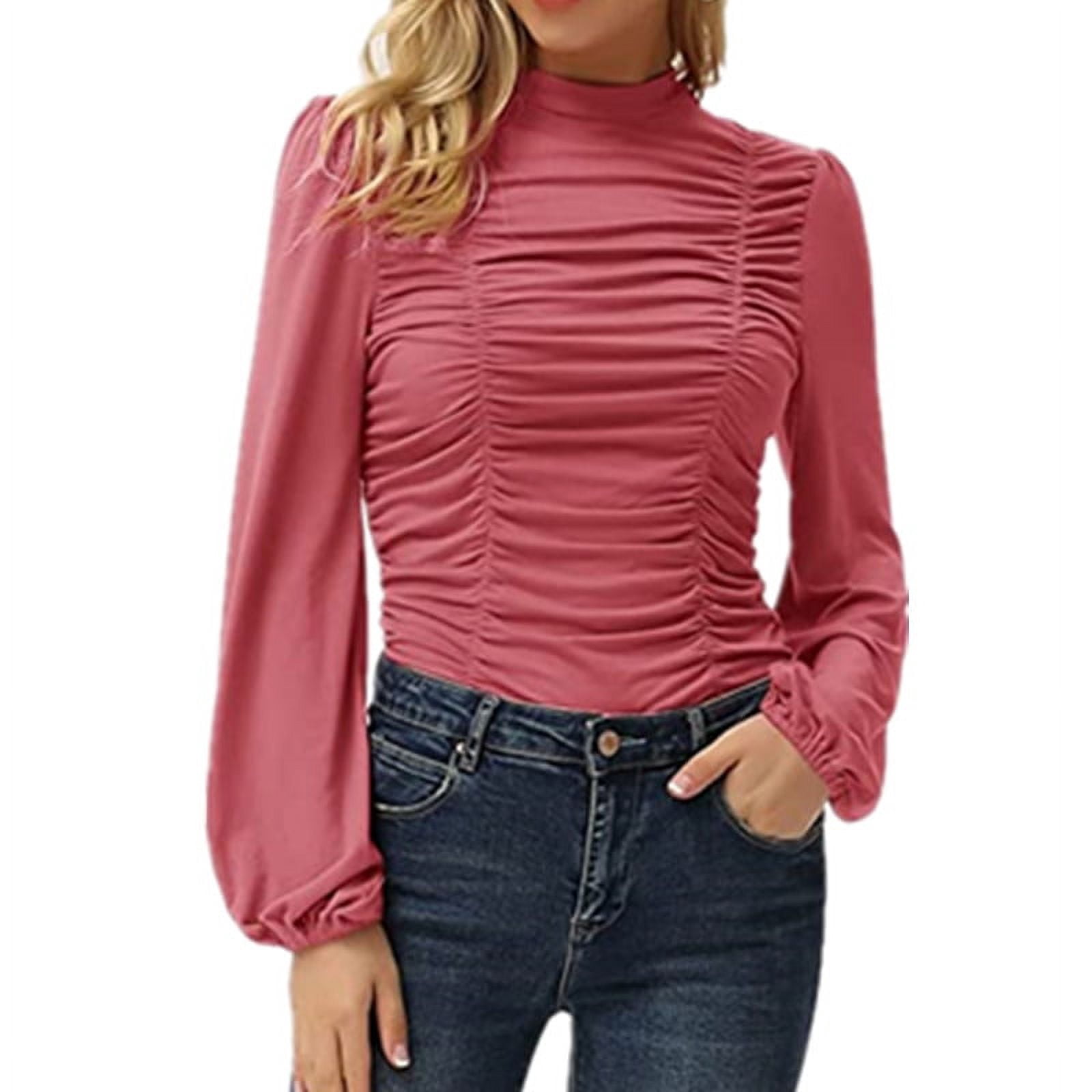 Puffed Shoulders Semi Turtle Neck Top