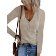 thumbnail image 1 of Haute Edition Women's Ribbed Scoop Neck Henley Long Sleeve T-Shirt Top, 1 of 2