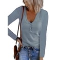 thumbnail image 1 of Haute Edition Women's Ribbed Scoop Neck Henley Long Sleeve T-Shirt Top, 1 of 2