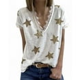 thumbnail image 1 of Haute Edition Women's Star Printed V-Neck Lace Trim Tee, 1 of 2