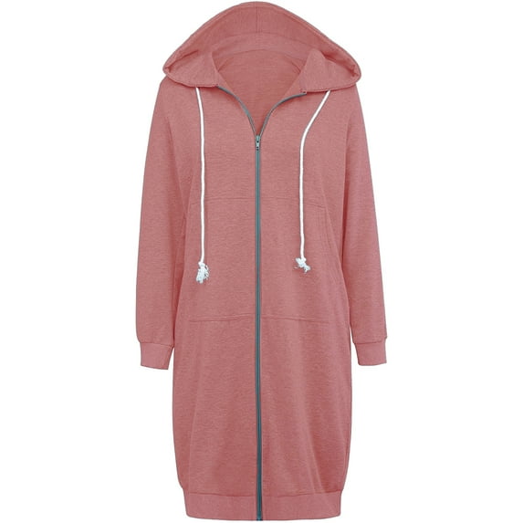 Haute Edition Women's Tunic Long Length Full Zip Hooded Sweatshirt Hoodie