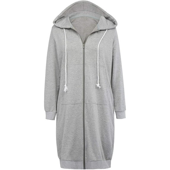 Haute Edition Women's Tunic Long Length Full Zip Hooded Sweatshirt Hoodie
