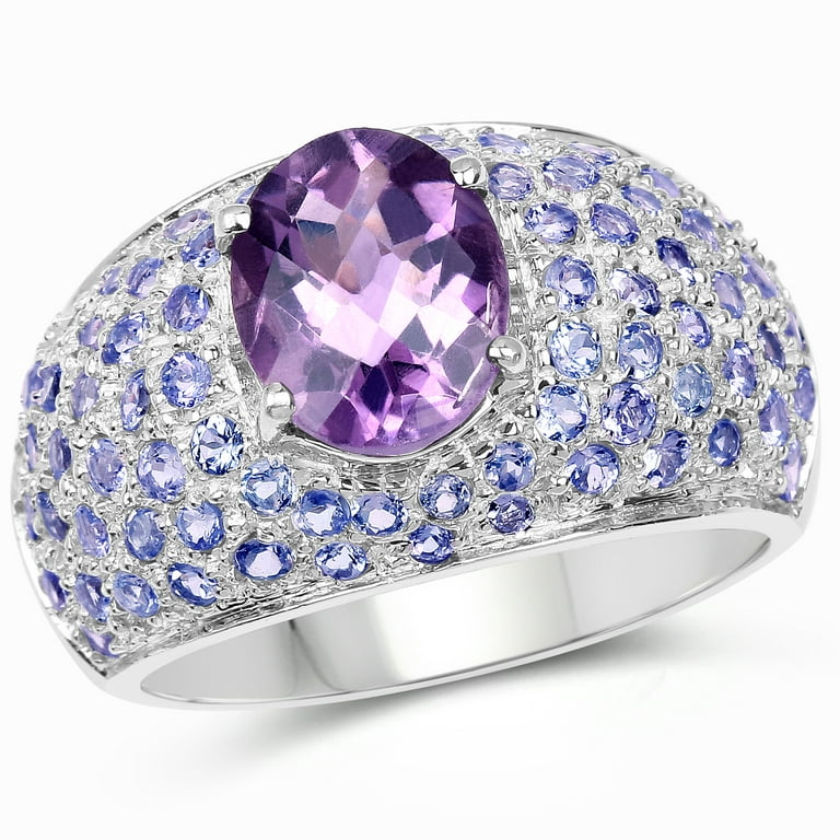 Haute Facets 4.21 Carat Genuine Amethyst and Tanzanite .925 Sterling Silver  Ring