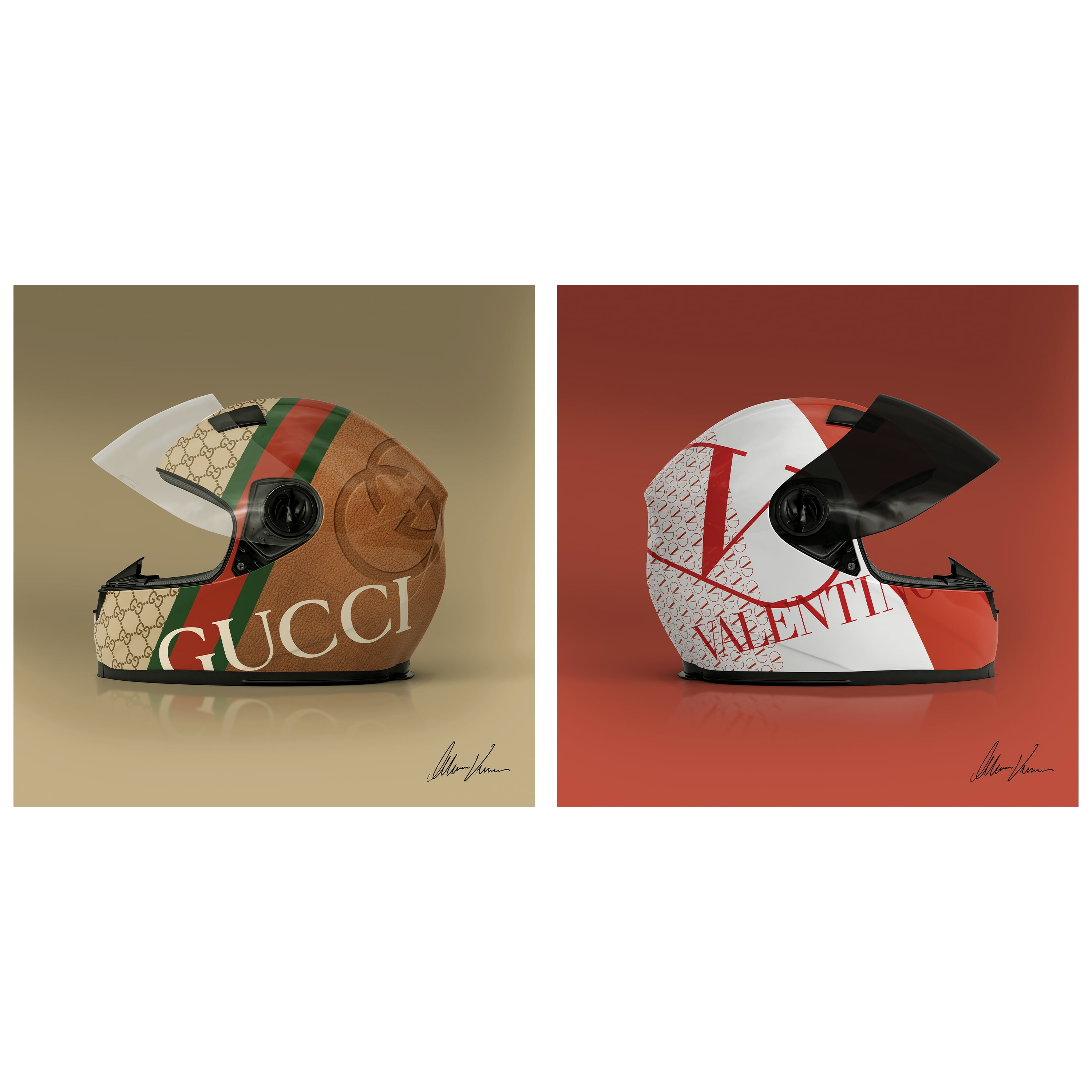 Haute Helmet Frameless Free Floating Tempered Glass Panel Graphic Wall Art , 18" x 24" each