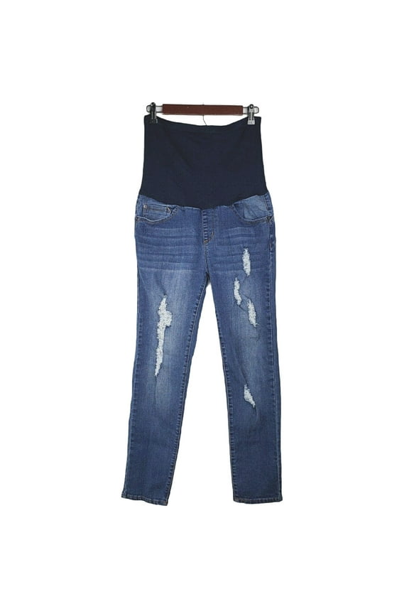 Women's Full Belly Panel Lightly Ripped Maternity Skinny Jeans M