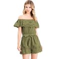 thumbnail image 1 of Haute Monde Juniors Broderie Eyelet Crochet Off Shoulder Romper (Olive, Small), 1 of 3