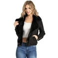thumbnail image 1 of Haute Monde Women's Juniors Casual Faux Suede Moto Jacket (Fur- Black, Small), 1 of 4