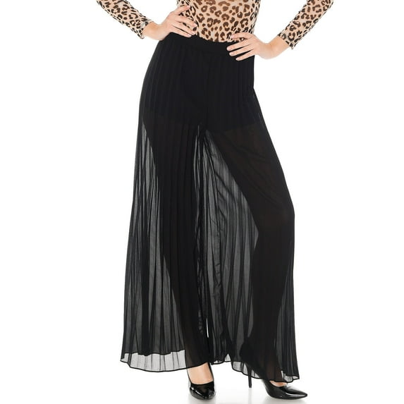 Haute Monde Women's Sheer Chiffon Pleated High Rise Wide Leg Pants (Black, S)