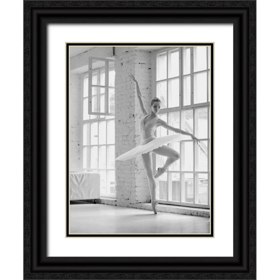 Haute Photo Collection 19x24 Black Ornate Wood Framed with Double Matting Museum Art Print Titled - Ballerina Rehearsing