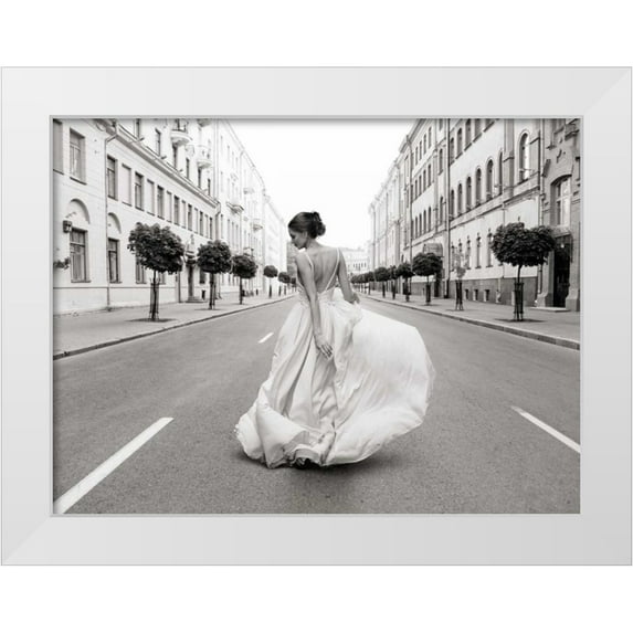 Haute Photo Collection 32x25 White Modern Wood Framed Museum Art Print Titled - Walking Down a Road