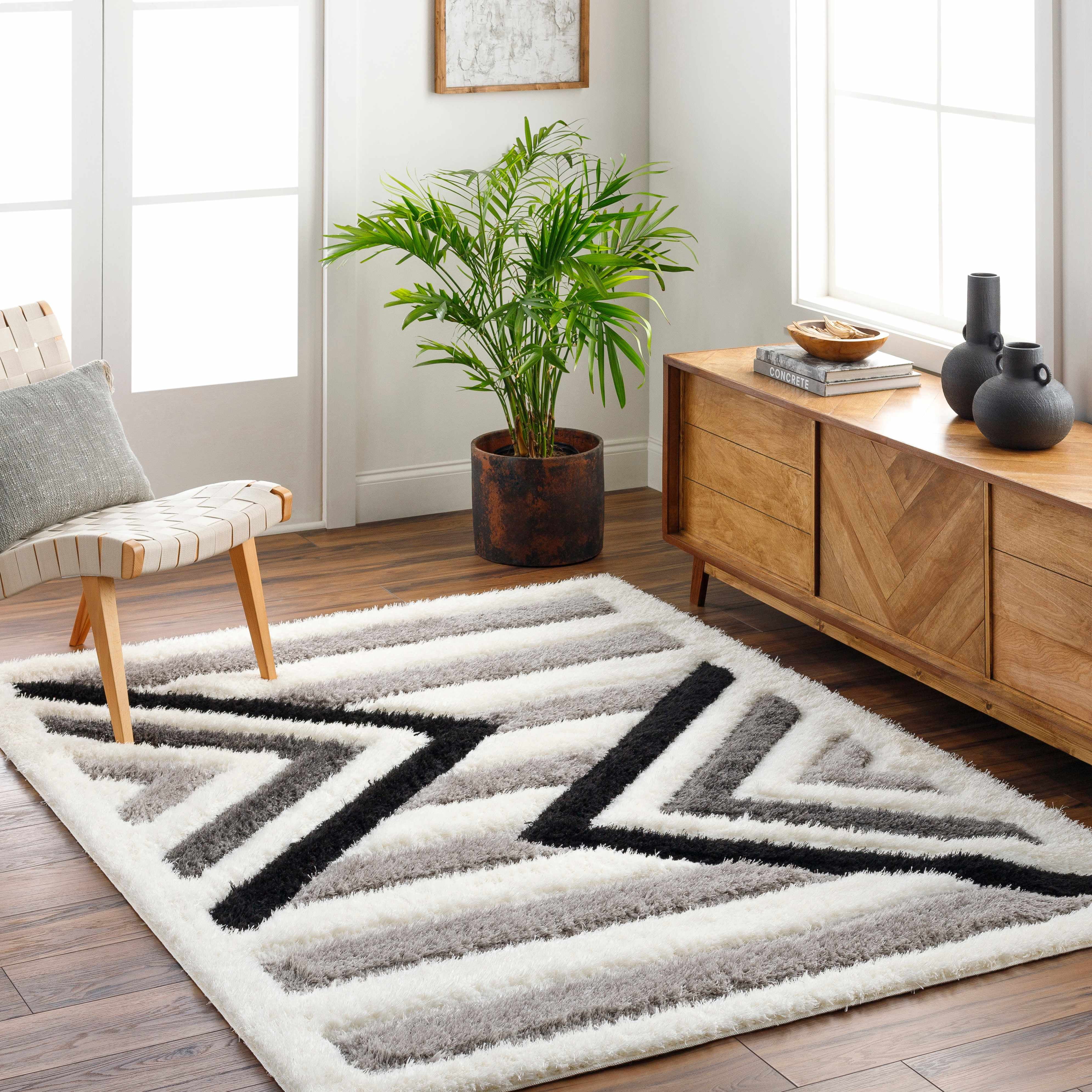 Hauteloom Abeje Contemporary Geometric Shag Area Rug - Fluffy High Pile ...