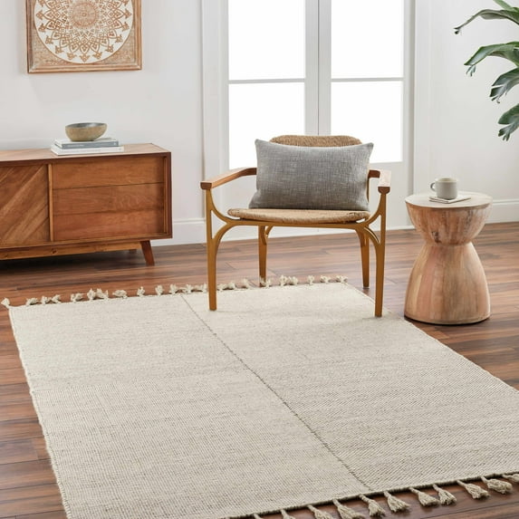 Hauteloom Abhay Wool Living Room, Bedroom Area Rug - Bohemian, Transitional - Bone, Cloud Gray, Multi Brown - 5' x 7'6"