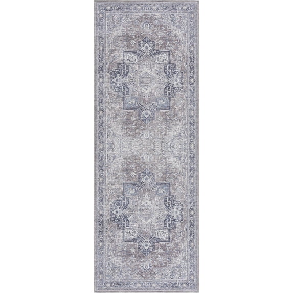 Hauteloom Abner Hallway, Kitchen Machine Washable Runner Rug - Traditional - Dark Red, Beige, Medium Gray - 2'7" x 10'