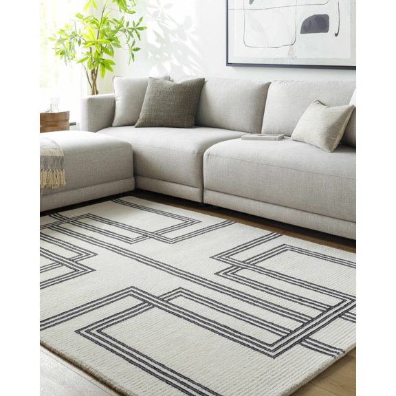 Hauteloom Aris Wool Living Room, Bedroom Area Rug - Contemporary - Slate Blue, Light Silver, Medium Gray - 5' x 7'6"
