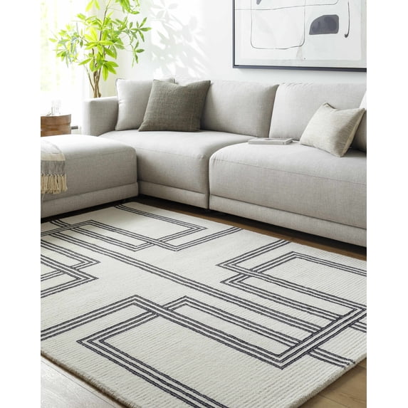 Hauteloom Aris Wool Living Room, Bedroom Area Rug - Contemporary - Slate Blue, Light Silver, Medium Gray - 9' x 12'