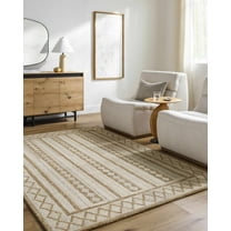 Hauteloom Adarsh Boho Hand Woven Natural Fiber Wool Area Rug - Farmhouse Trellis Diamond Carpet for Living Room, Bedroom, Dining Room - Beige, Light Brown, Tan - 18" x 18" Sample