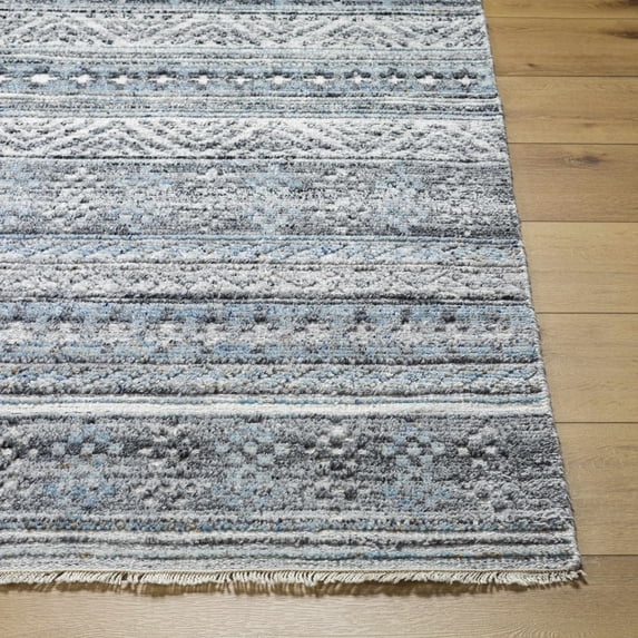 Hauteloom Adda Recycled Material Living Room, Bedroom Area Rug - Blue, Black - 8' x 10'