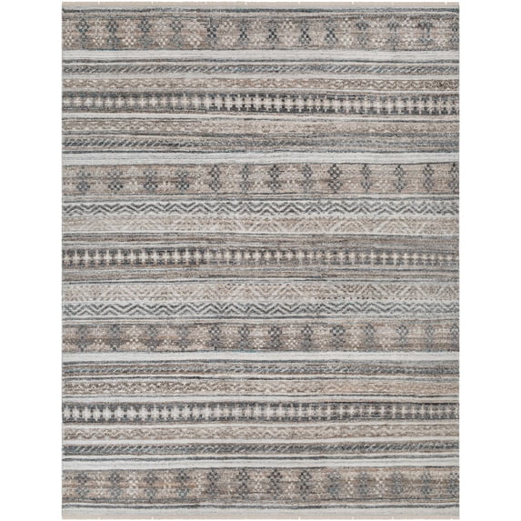 Hauteloom Adda Recycled Material Living Room, Bedroom Area Rug - Southwestern - Dark Red, Off White, Light Gray - 5' x 7'6"
