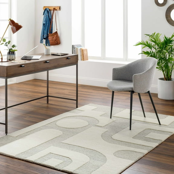 Hauteloom Adeja Wool Living Room, Bedroom Area Rug - Contemporary - Light Gray, Cloud Gray, Dark Gray - 2' x 3'