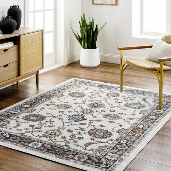 Hauteloom Adjoa Recycled Material Living Room, Bedroom Area Rug - Gray, Black, Brown - 6'7" x 9'