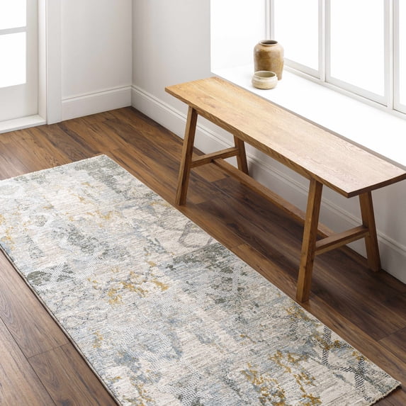 Hauteloom Adlai Hallway, Kitchen Runner Rug - Gray, Ivory, Green - 2'7" x 10'