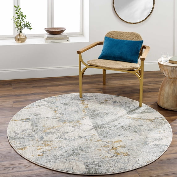 Hauteloom Adlai Living Room, Bedroom Area Rug - Gray, Ivory, Green - 5'3"-Round
