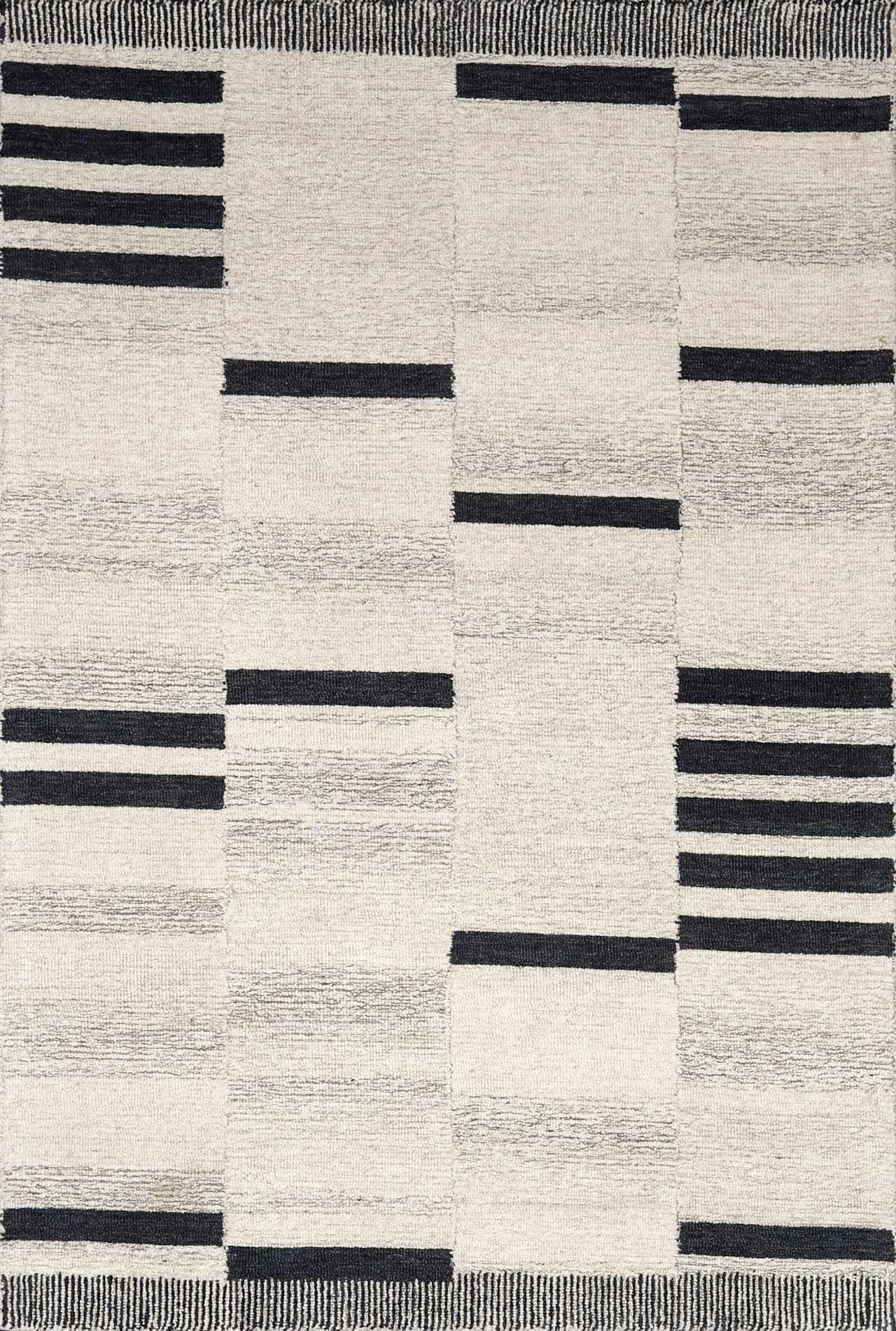 Handmade Black and Beige Wool Rectangular Area Rug 2' x 3'