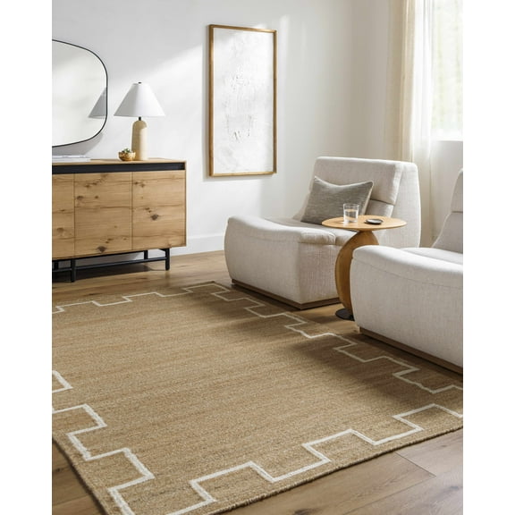 Hauteloom Aileen Wool Living Room, Bedroom Area Rug - Bohemian, Transitional - Light Wood, Prairie Dust, Tan - 5' x 7'6"