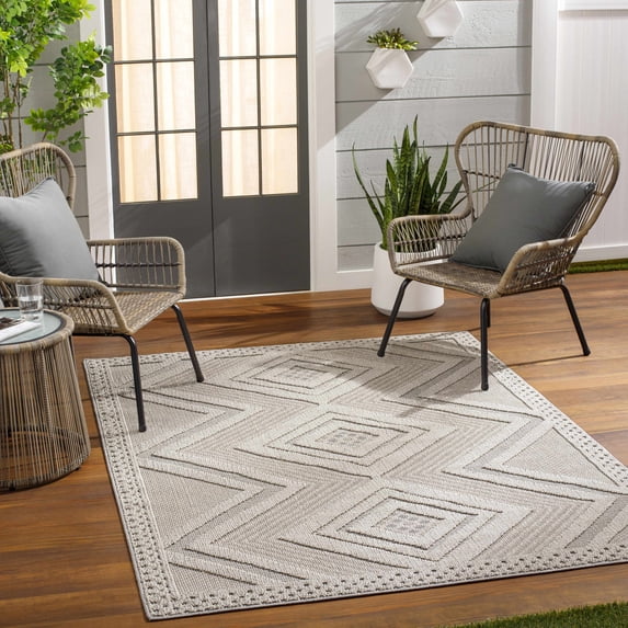 Hauteloom Aimee Hallway, Kitchen Patio Outdoor Runner Rug - Gray - 2'7" x 7'3"
