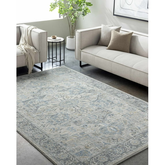 Hauteloom Akshay Living Room, Bedroom Area Rug - Traditional - High Pile - Peach, Light Gray, Gray - 5'3" x 7'