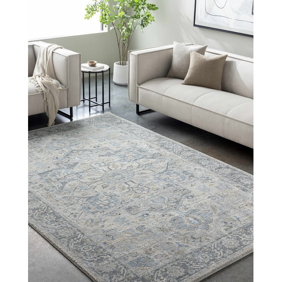Hauteloom Akshay Living Room, Bedroom Area Rug - Traditional - High Pile - Peach, Light Gray, Gray - 9'2" x 12'