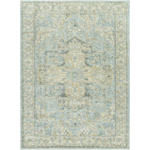 Hauteloom Akshay Living Room, Bedroom Area Rug - Traditional - High Pile - Beige, Light Gray, Pale Blue - 2' x 2'11"