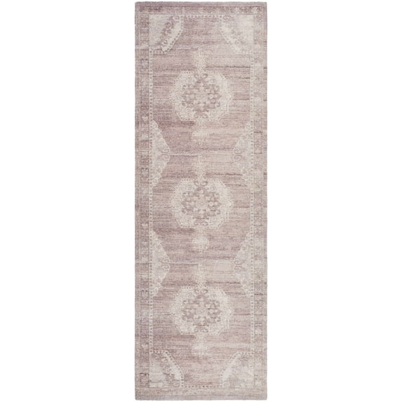 Hauteloom Alafin Bohemian Hand Tufted Vintage Medallion Runner Rug - Oriental Fade Look Traditional Carpet for Hallway, Kitchen - Dusty Rose, Blush, Cream - 2'6" x 8'