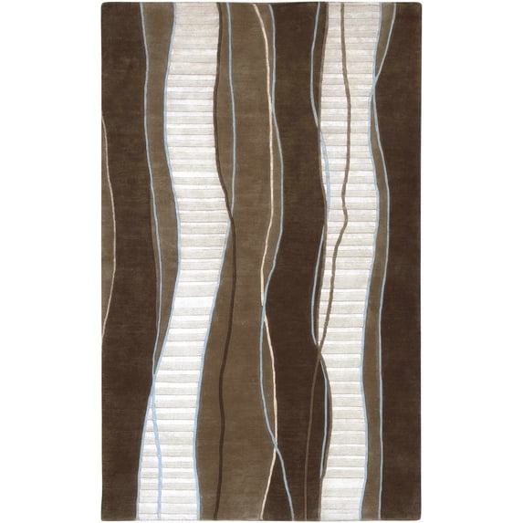 Hauteloom Zobuy Wool Living Room, Bedroom Area Rug - Abstract Striped Swirl - Traditional Transitional Modern - Brown, Cream, Beige - 2' x 3'
