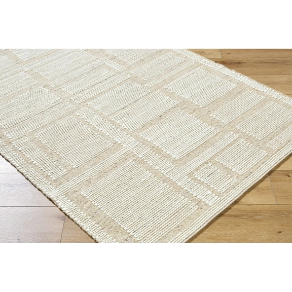 Hauteloom Alayka Wool Living Room, Bedroom Area Rug - Contemporary - Light Beige, Beige - 2' x 3'