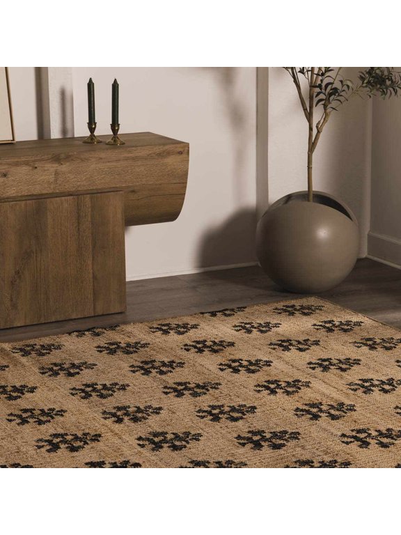 Albina Boho Hand Woven Wool and Jute Blend Natural Fiber Soft Area Rug - Traditional Floral Carpet for Living Room, Bedroom, Dining Room - Natural, Black, Charcoal, Beige - 2' x 3'