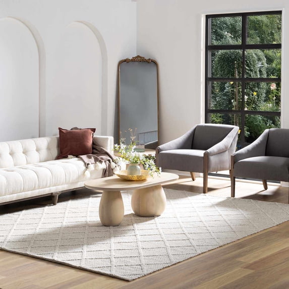 Hauteloom Alburgh Wool Living Room, Bedroom Area Rug - Texture - Beige - 6' x 9'