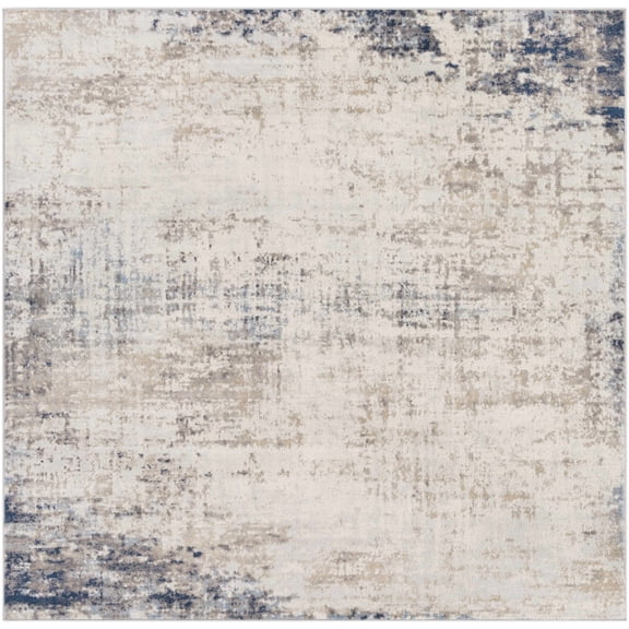 Hauteloom Alcove Contemporary Abstract Living Room Bedroom Dining Room Area Rug - Modern Distressed Carpet - Blue, Gray, Beige, Cream, Brown - 7'10" Square