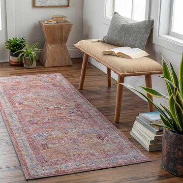Hauteloom Alcoy Hallway, Kitchen Machine Washable Runner Rug - White, Purple, Brown - 2'7" x 7'3"