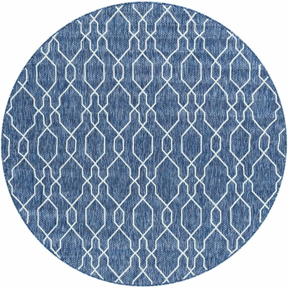 Hauteloom Aldford Living Room, Bedroom Patio Outdoor Area Rug - Beige, Blue - 7'10"-Round