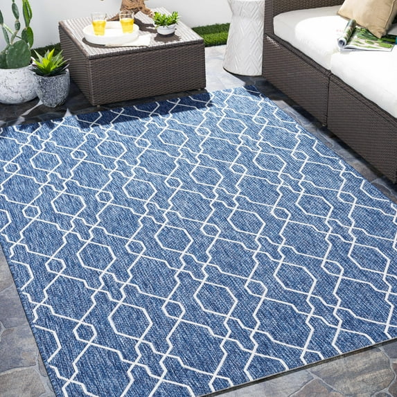 Hauteloom Aldford Living Room, Bedroom Patio Outdoor Area Rug - Beige, Blue - 7'10" x 10'2"