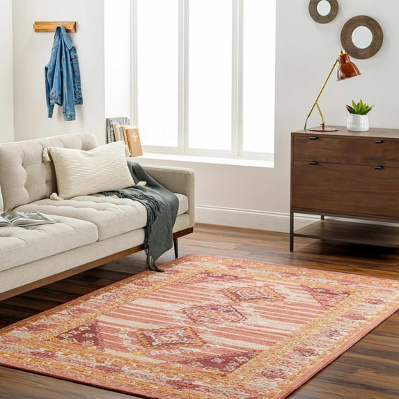 Hauteloom Alena Wool Living Room, Bedroom Area Rug - Traditional - Dusty Coral, Garnet, Bronze - 5' x 7'6"