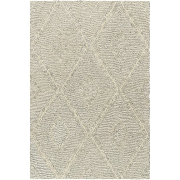 Hauteloom Alick Boho Diamond Hand Tufted Wool Natural Fiber Soft Area Rug - Traditional Trellis Carpet for Living Room, Bedroom, Dining Room - Cream, Sage - 2' x 3'