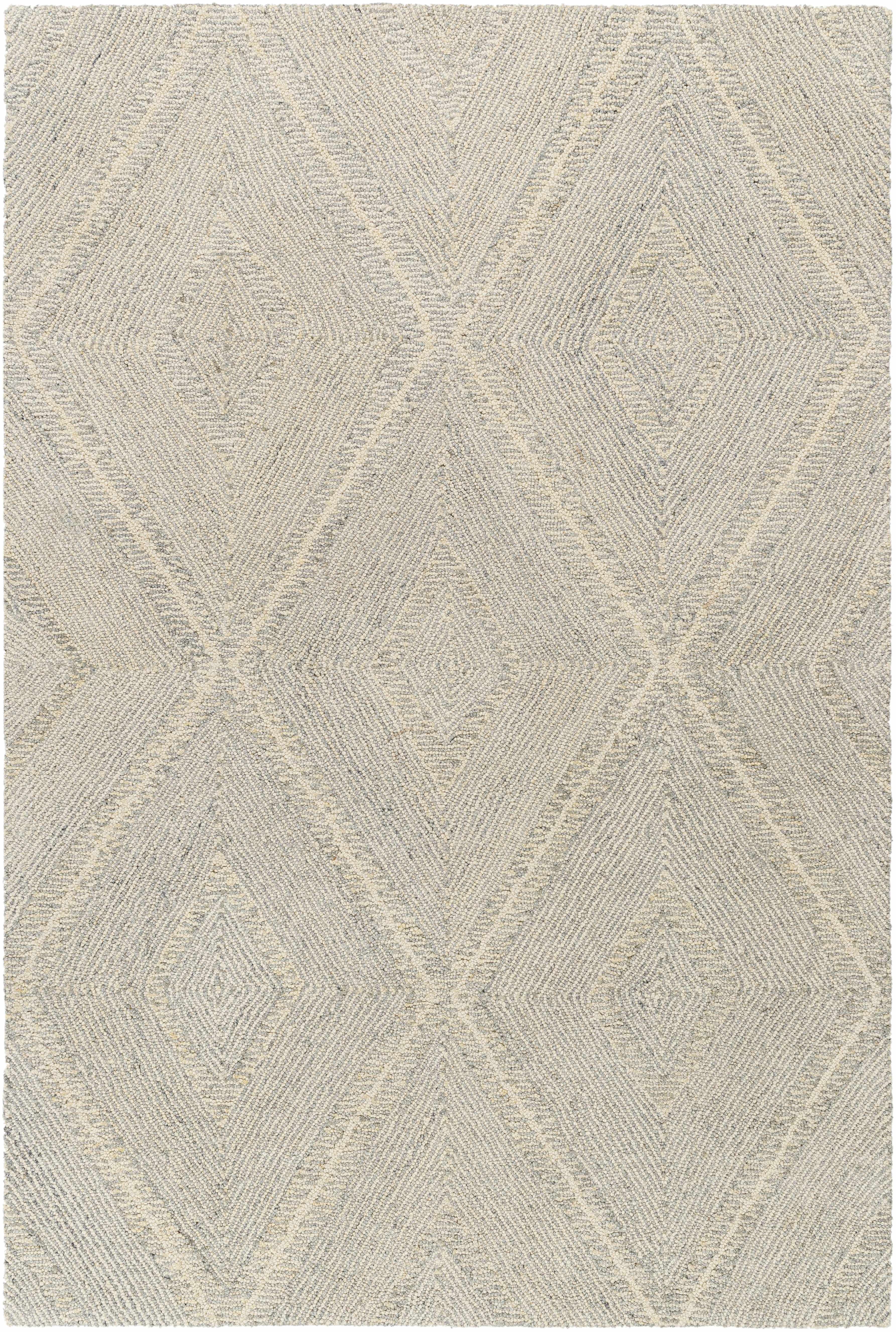 Hauteloom Alick Boho Diamond Hand Tufted Wool Natural Fiber Soft Large Area Rug - Traditional Trellis Carpet for Living Room, Bedroom, Dining Room - Cream, Sage - 8' x 10' (8x10 Area Rug)