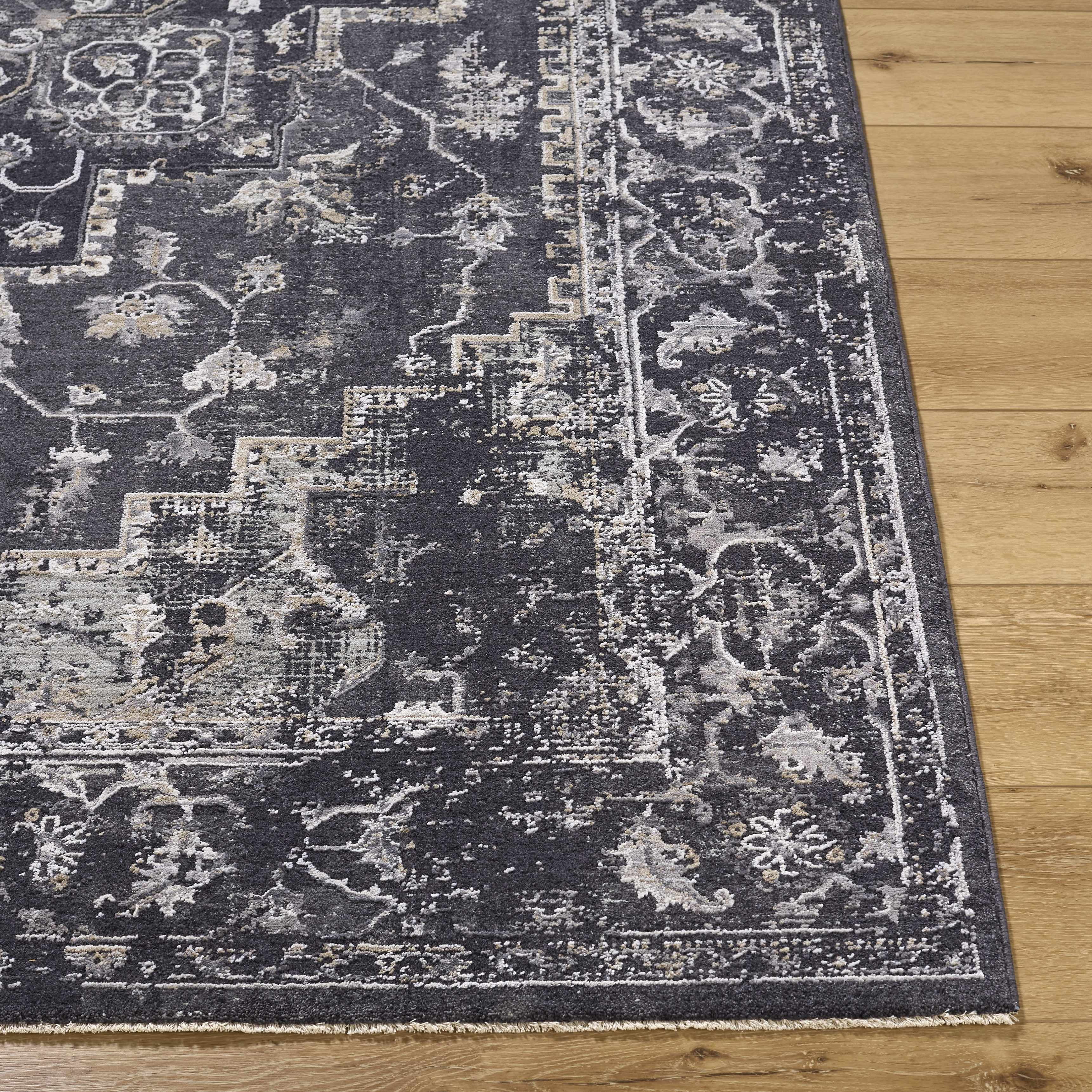 Hauteloom Alissa Living Room, Bedroom Area Rug - Traditional - Black, Gray, Medium Gray - 7'10" Round