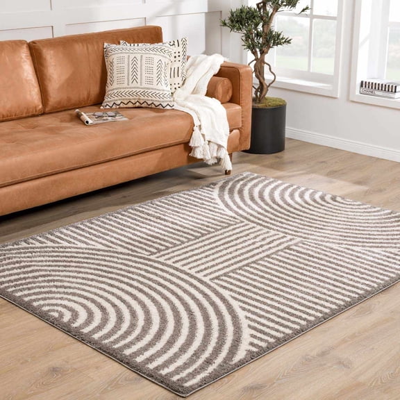 Hauteloom Allard Living Room, Bedroom Machine Washable Area Rug - Contemporary - High Pile - Peach, Charcoal - 2' x 2'11"