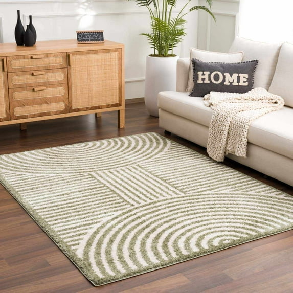 Hauteloom Allard Living Room, Bedroom Machine Washable Area Rug - Contemporary - High Pile - Beige, Lime Green - 6'7" x 9'